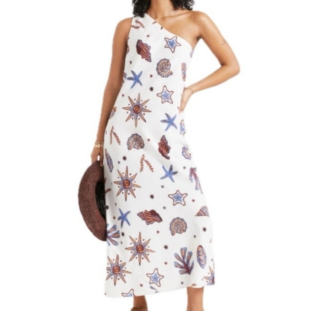 NWT C&C California One-Shoulder Linen Blend Dress with Sea Life Print size XL